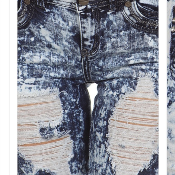 Distressed Skinny Stretch Denim Blue Jeans - Picture 4 of 4